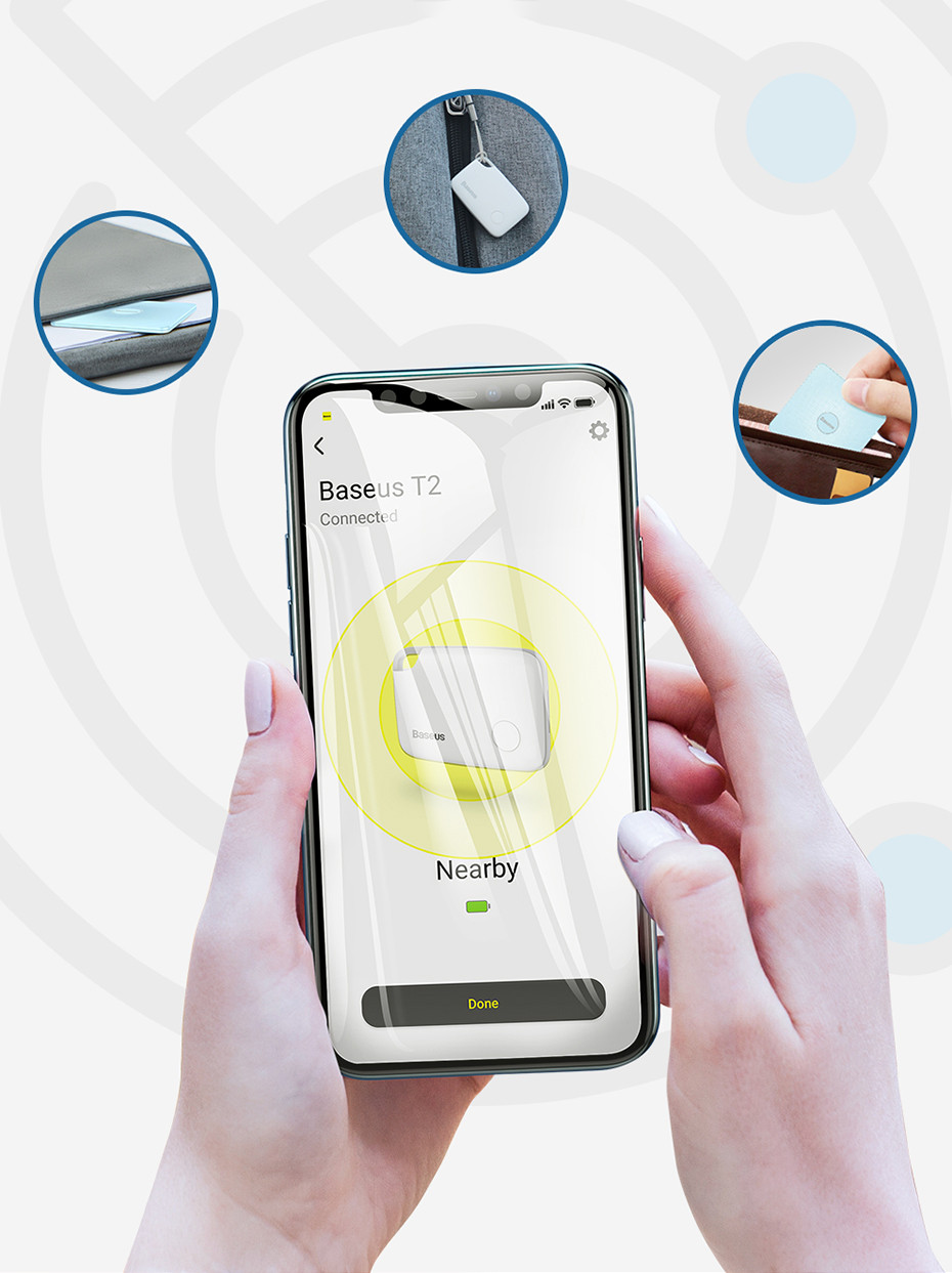Pametni bluetooth lokator sa alarmom BASEUS T2 može se staviti u torbicu, novčanik i ključeve