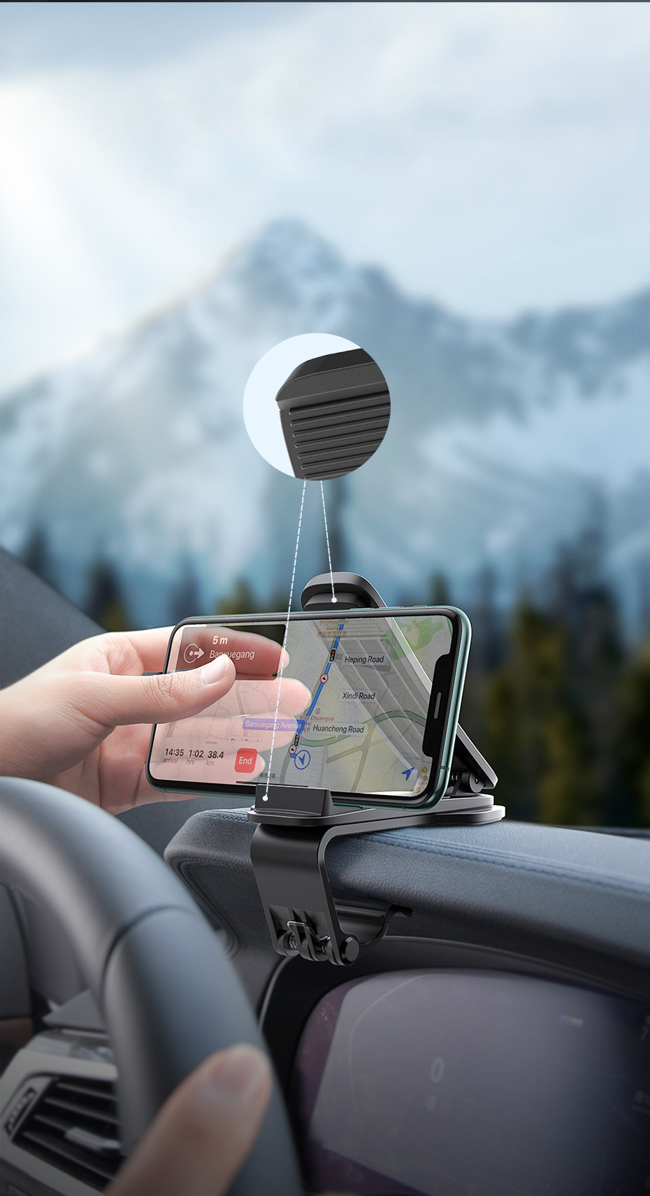 Auto nosač za telefon BASEUS sa štipaljkom stabilno drži telefon prilikom kočenja ili vožnje po neravninama