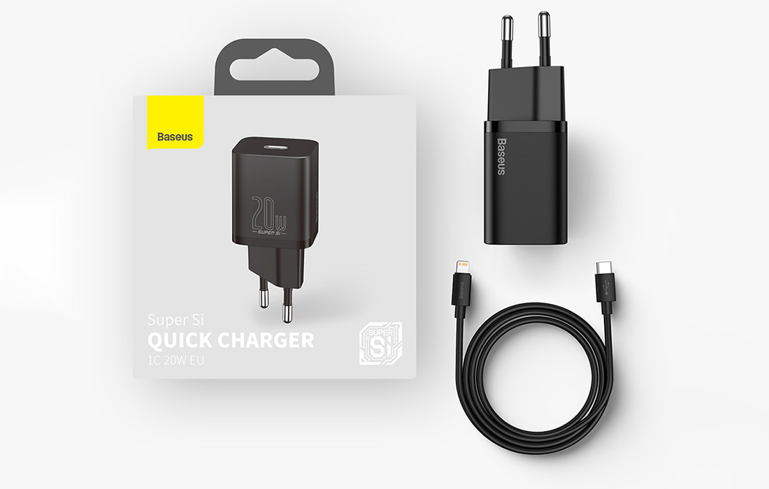 Super brzi punjač 20W sa USB-C kablom 1m BASEUS crni