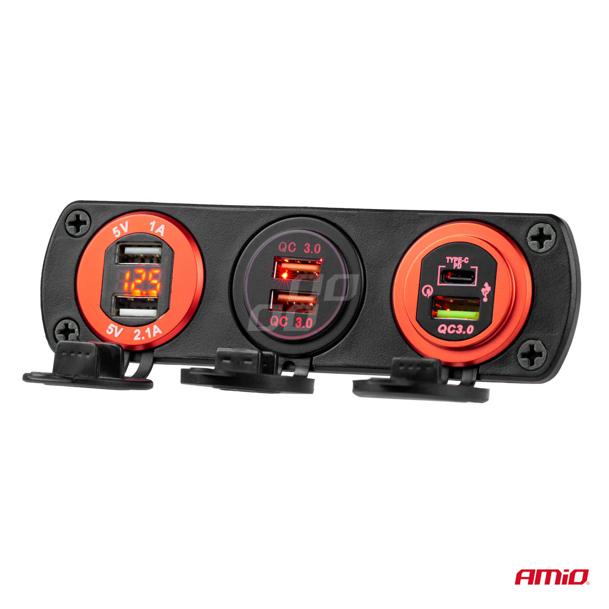 Ugradbeni auto punjač sa 1xUSB 1xUSB-C 12-24V AMIO