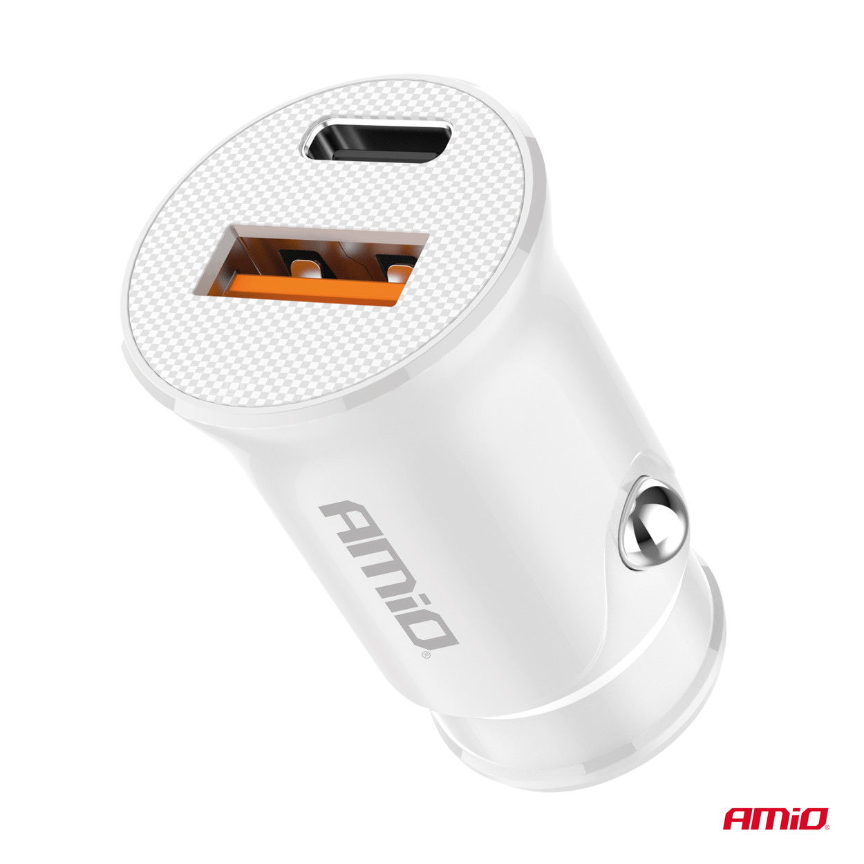 Auto punjač USB-A USB-C 20W AMIO bijeli