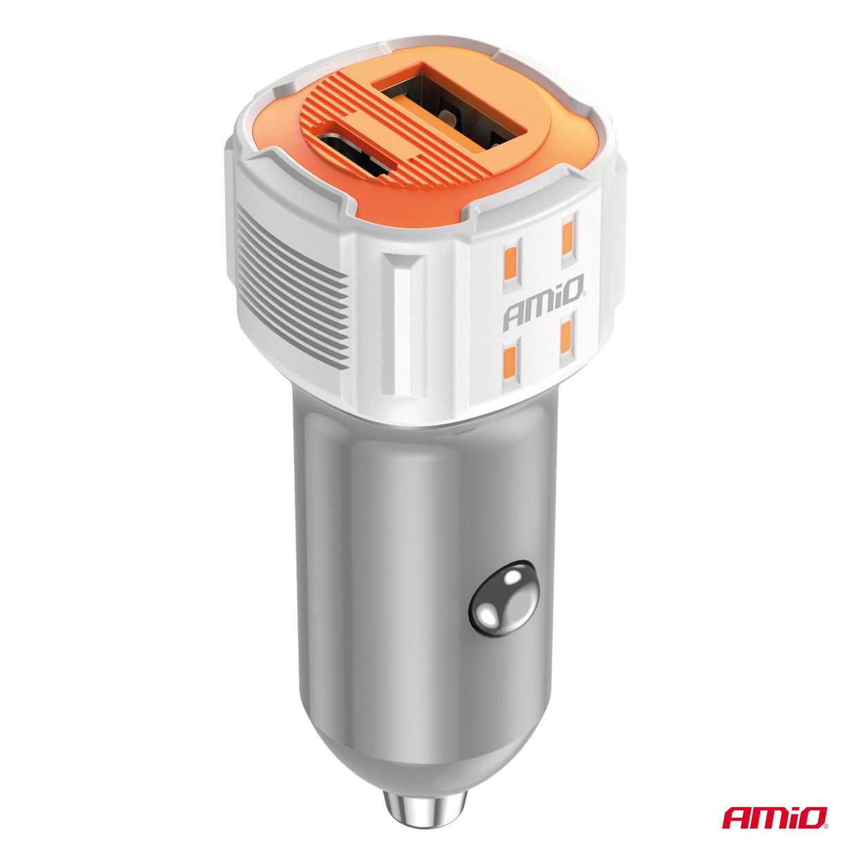 Auto punjač USB-A USB-C 38W AMIO bijeli