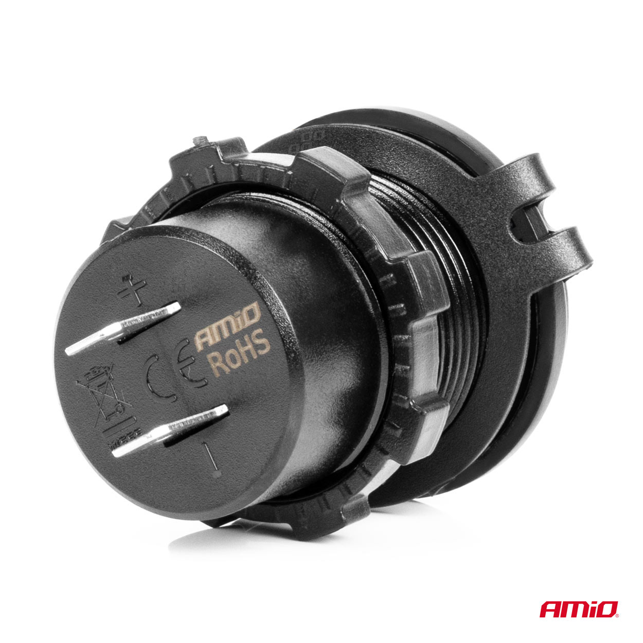 Ugradbeni auto upaljač sa voltmetrom 1xUSB-A 1xUSB-C 3.0 12-24V AMIO