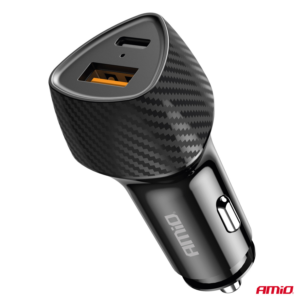 Auto punjač USB-A USB-C QC PD 38W AMIO crni