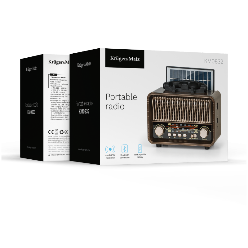 Prijenosni solarni bluetooth FM radio sa nosačem za mobitel KRUGER&MATZ KM0832