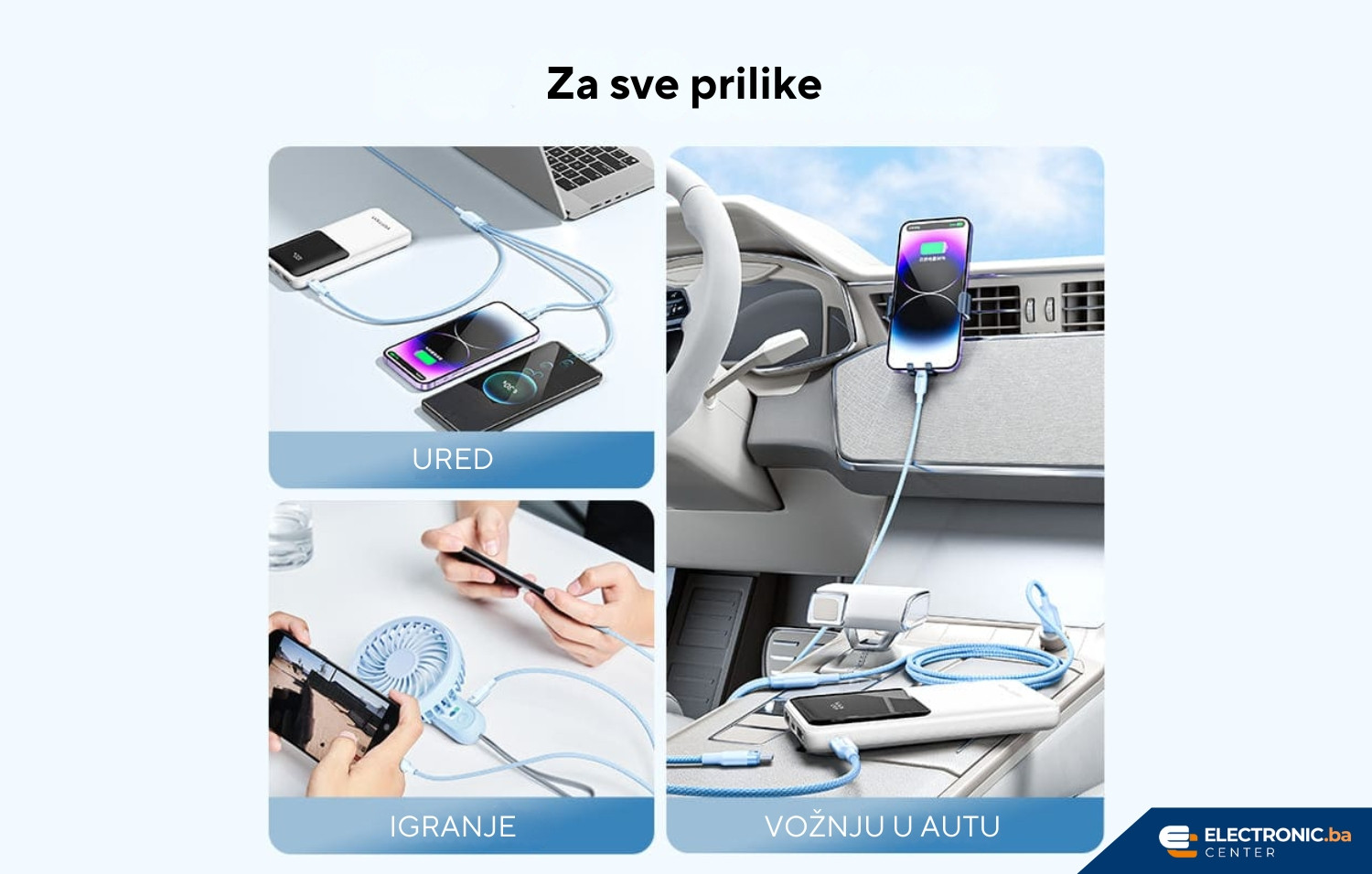 Kabal USB-A na USB-C Lightning Micro 3u1 120W VENTION 1.5 crni