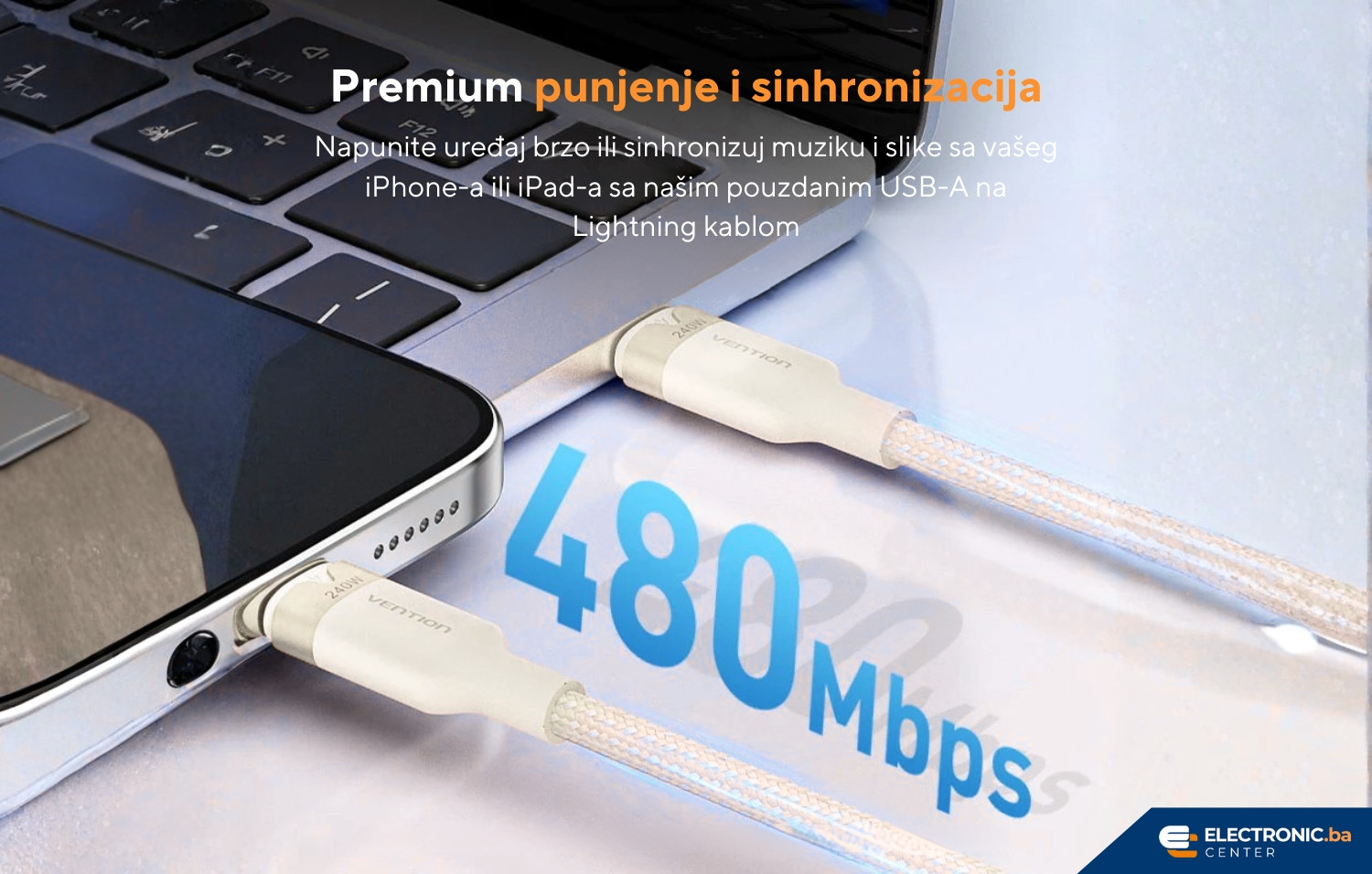 Kabal USB-A na Lightning 12W VENTION 2m bijeli