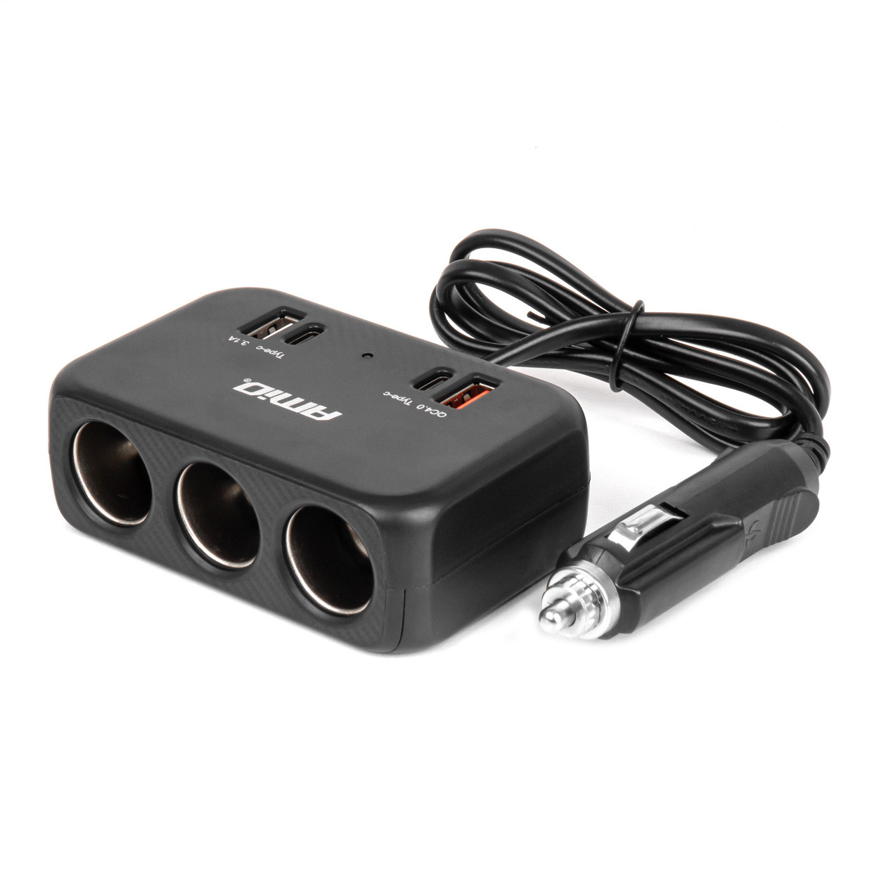 Produžni razdjelnik za auto upaljač sa tri utičnice i USB-A USB-C priključcima 80cm AMIO