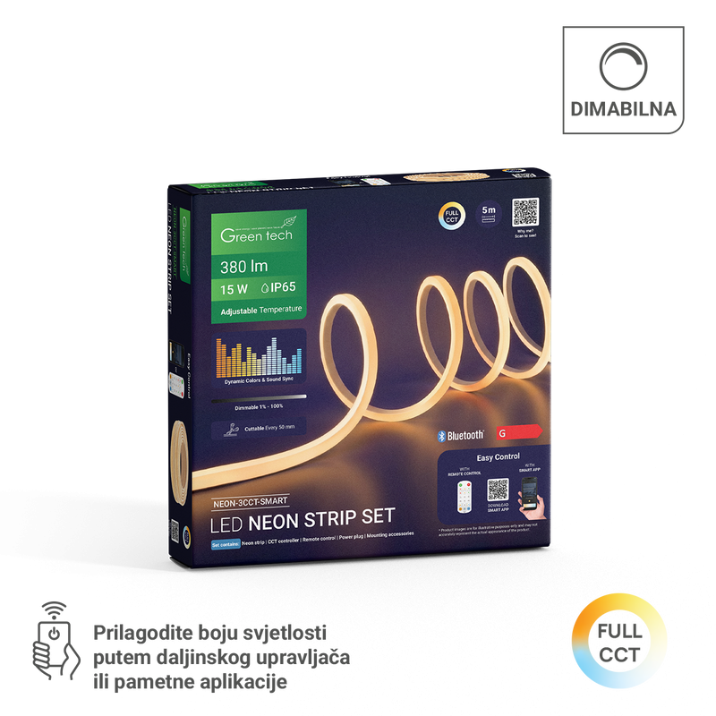 Pametna LED traka neon 15W IP65 5M 3CCT sa daljinskim upravljačem GREEN TECH - slika 2