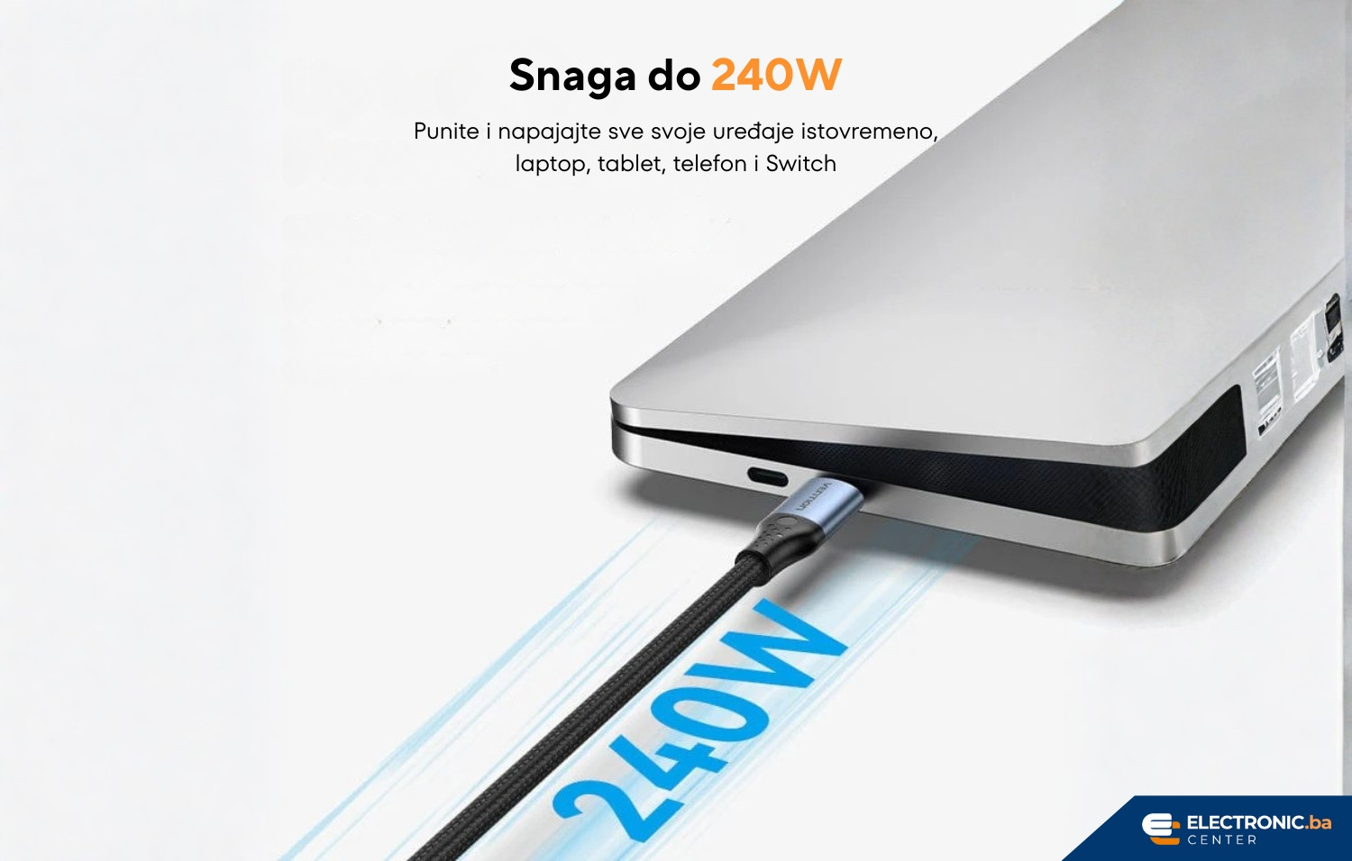 Kabal USB-C na USB-C 240W 4.0 VENTION 1m crni