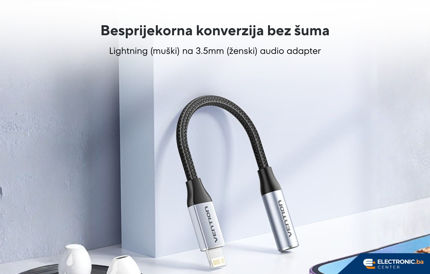 Adapter za slušalice Lightnig na.5mm VENTION 10cm