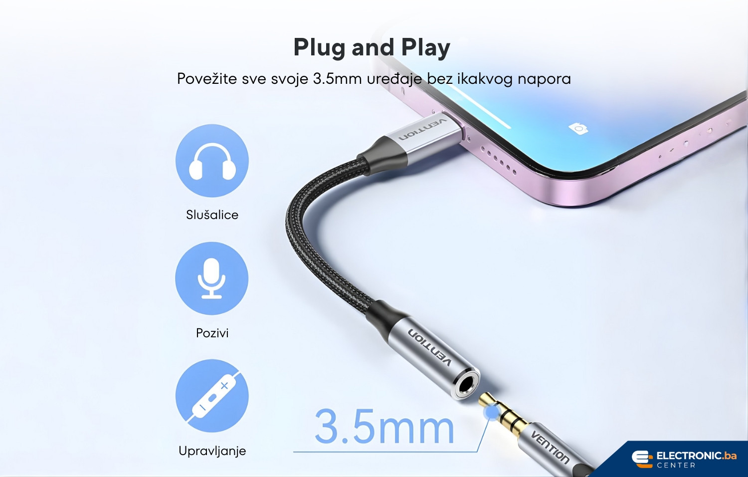 Adapter za slušalice Lightnig na.5mm VENTION 10cm