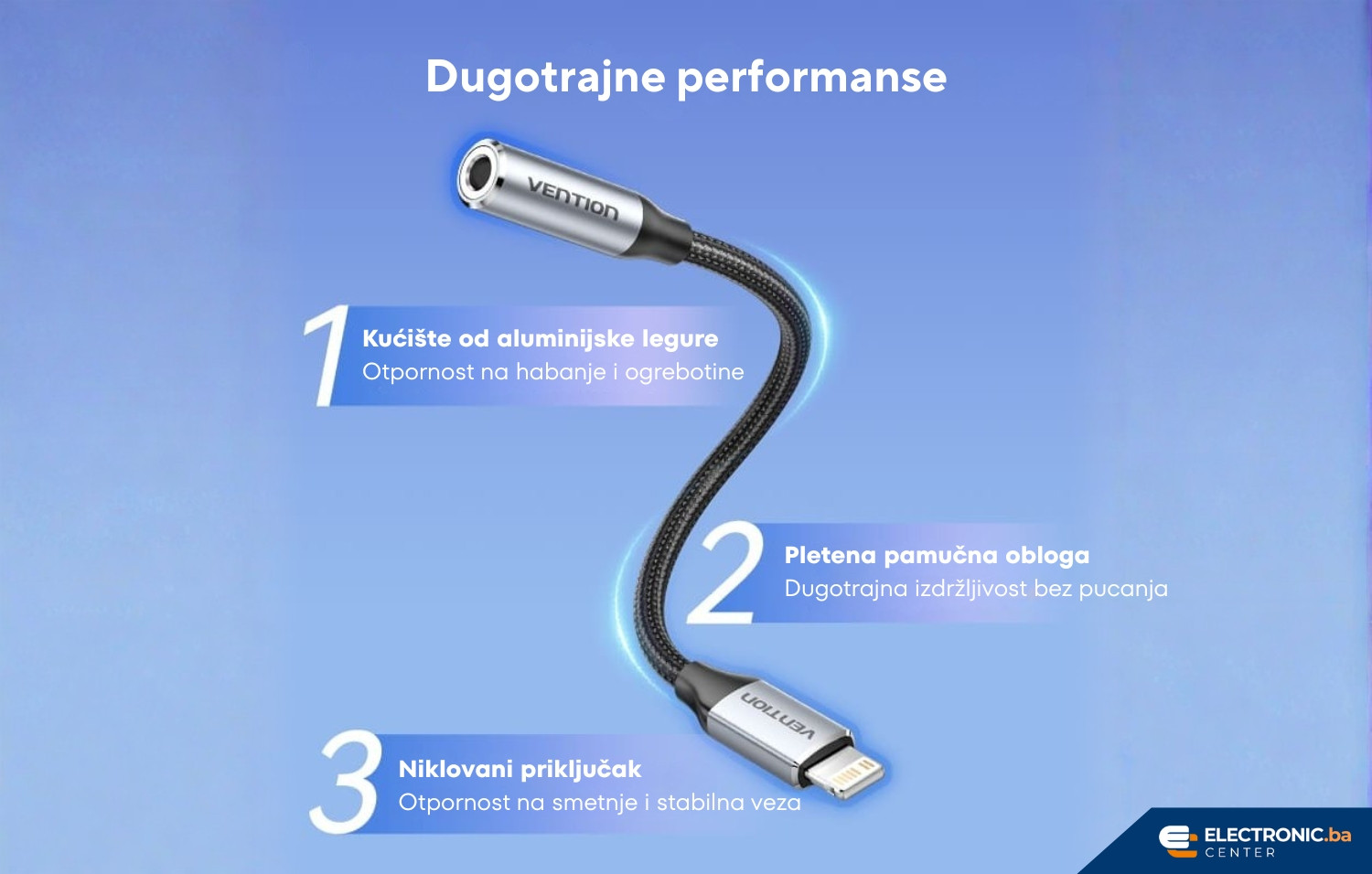 Adapter za slušalice Lightnig na.5mm VENTION 10cm
