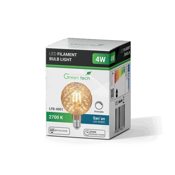 LED sijalica filament dimabilna E27  4W 2700K GREEN TECH LFB-4001