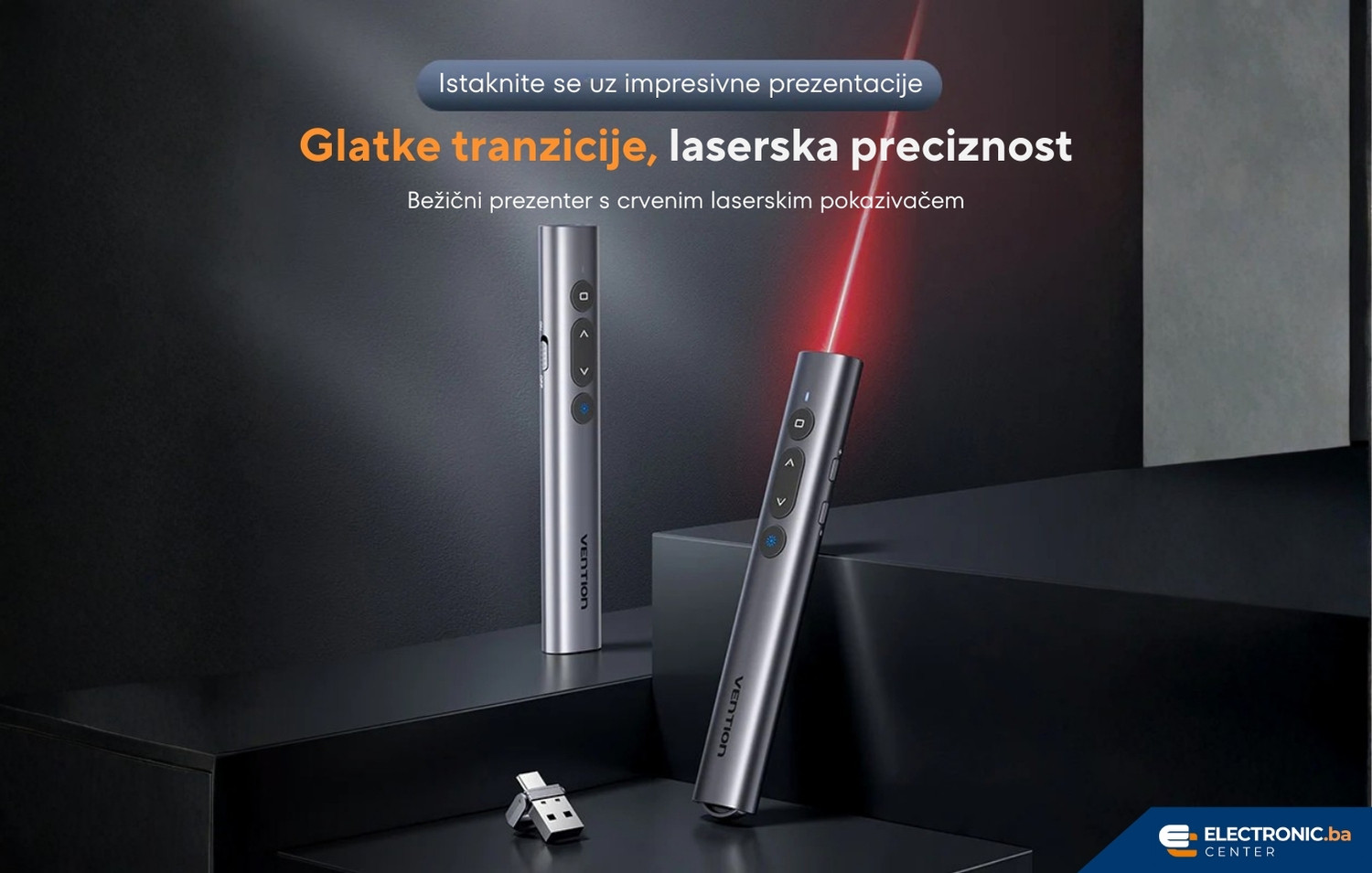 Bežični laserski prezenter pointer VENTION KQIH0 sivi