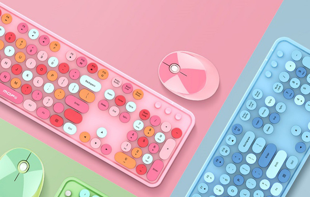 Retro set bežična tastatura i miš MOFII Sweet roza