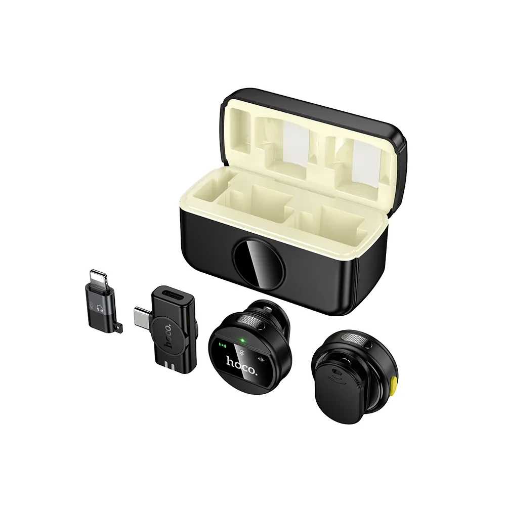 Bežični mikrofon bubica sa kućištem za Lightning i USB-C uređaje HOCO L22 crni