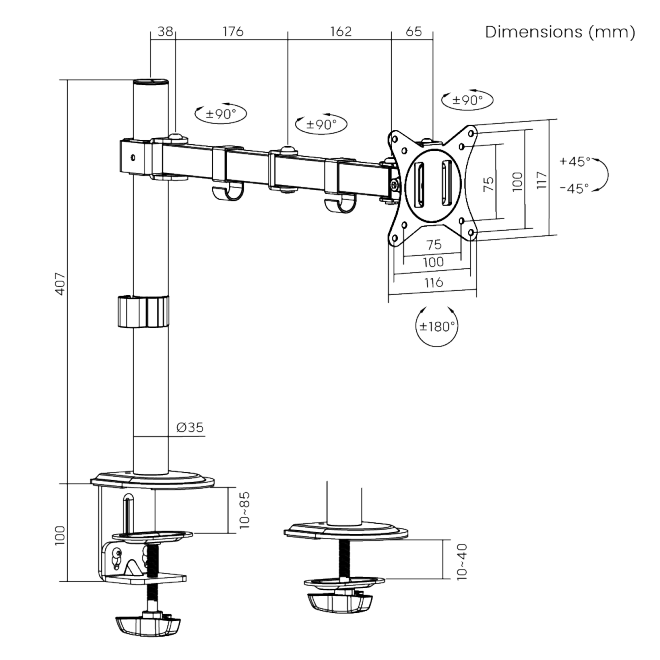 Stolni nosač za monitor sa dva načina montaže BRATECK LDT66-C012