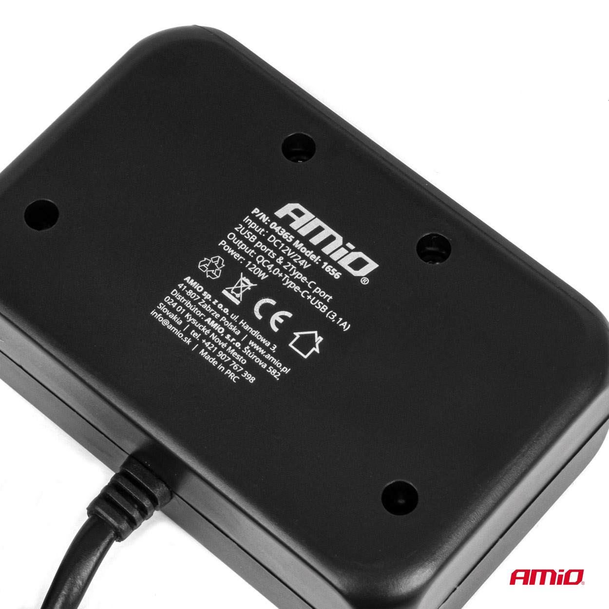Produžni razdjelnik za auto upaljač sa tri utičnice i USB-A USB-C priključcima 80cm AMIO - slika 4