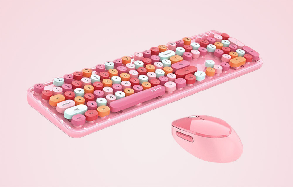 Retro set bežična tastatura i miš MOFII Sweet roza