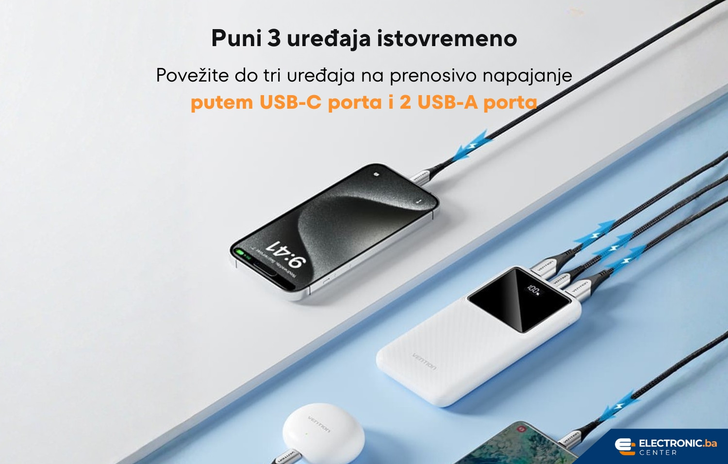 Premium prijenosni punjač powerbank sa displejom VENTION 22.5W 10000mAh bijeli