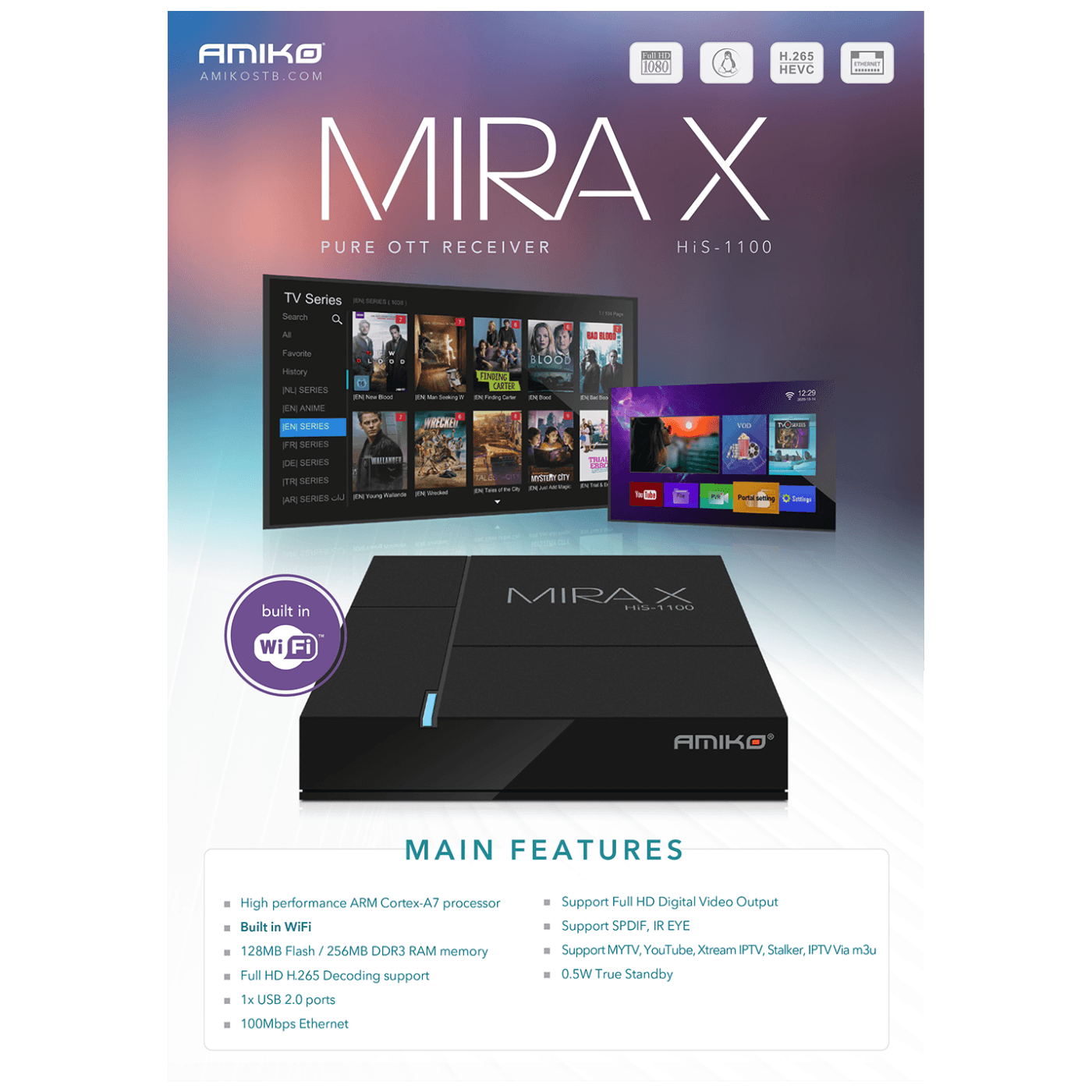 Prijemnik IPTV AMIKO MIRAX 1100 PURE OTT