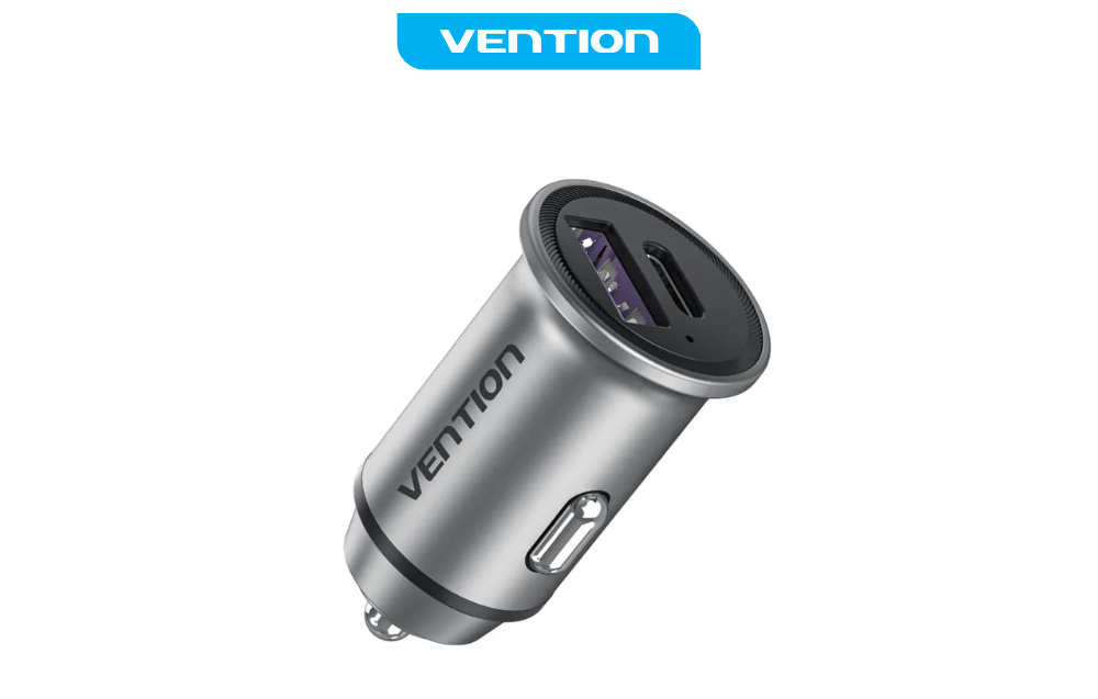 Auto punjač USB-A USB-C 30W VENTION sivi