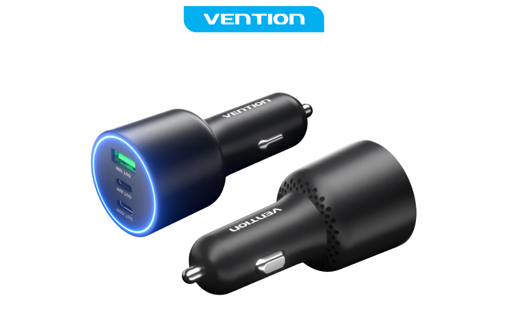 Auto punjač 2xUSB-C 1xUSB-A 100W VENTION crni