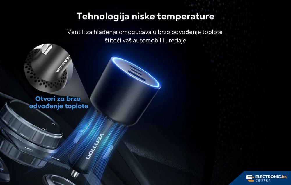 Auto punjač 2xUSB-C 1xUSB-A 100W VENTION crni