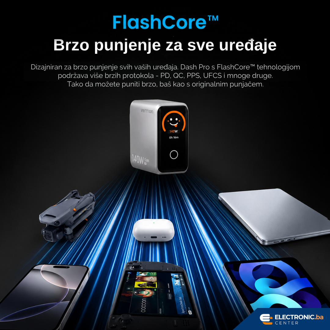 Punjač 3xUSB-C 1xUSB-A 140W sa USB-C kablom 1m VENTION sivi