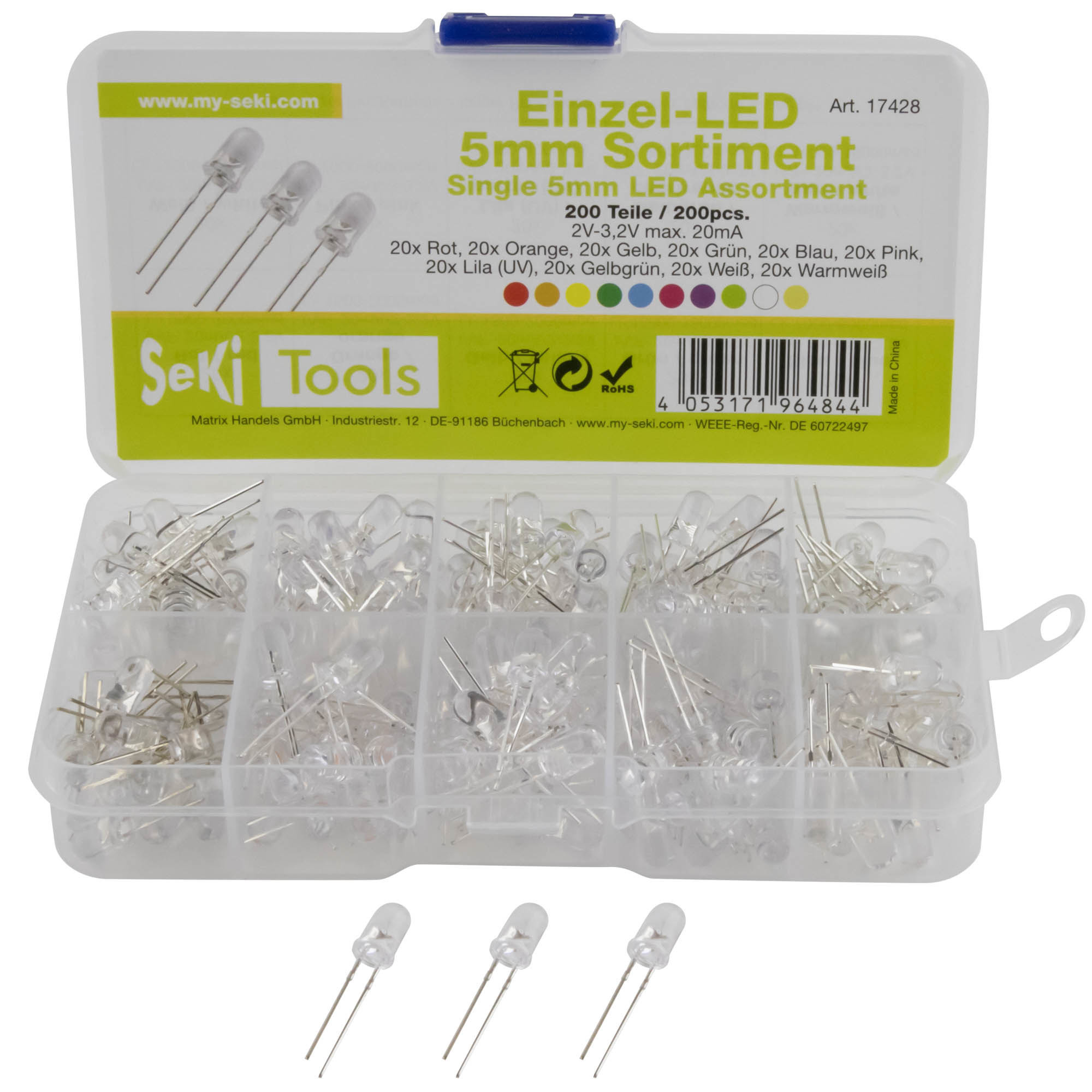 Set LED dioda 200 komada 5mm u bojama SEKI