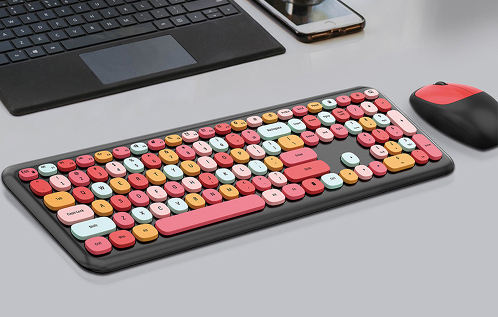 Retro set bežična tastatura i miš MOFII 666 crno crvena