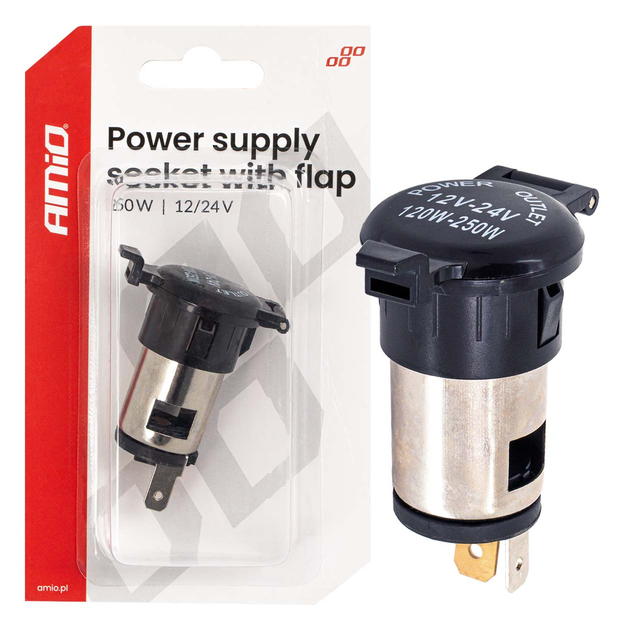 Auto utičnica sa poklopcem 250W 12V-24V AMIO 04434