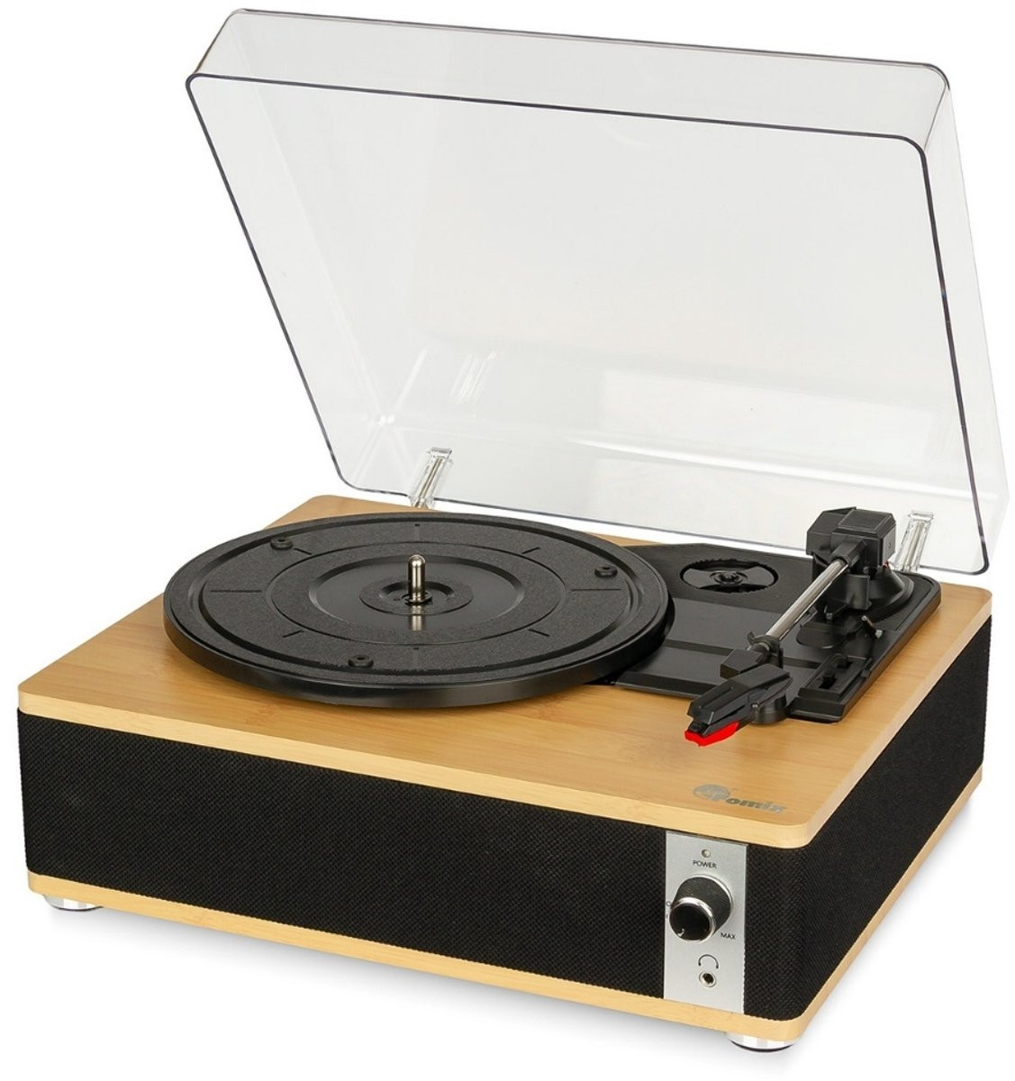 Retro drveni bluetooth gramofon sa zvučnicima i poklopcem GM-218BT crni