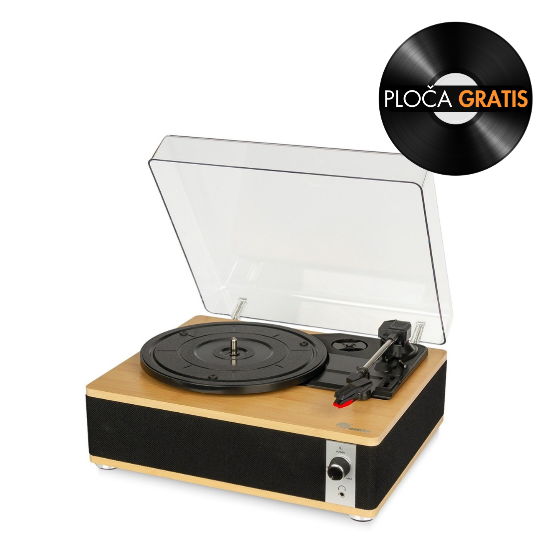 Retro drveni bluetooth gramofon sa zvučnicima i poklopcem GM-218BT