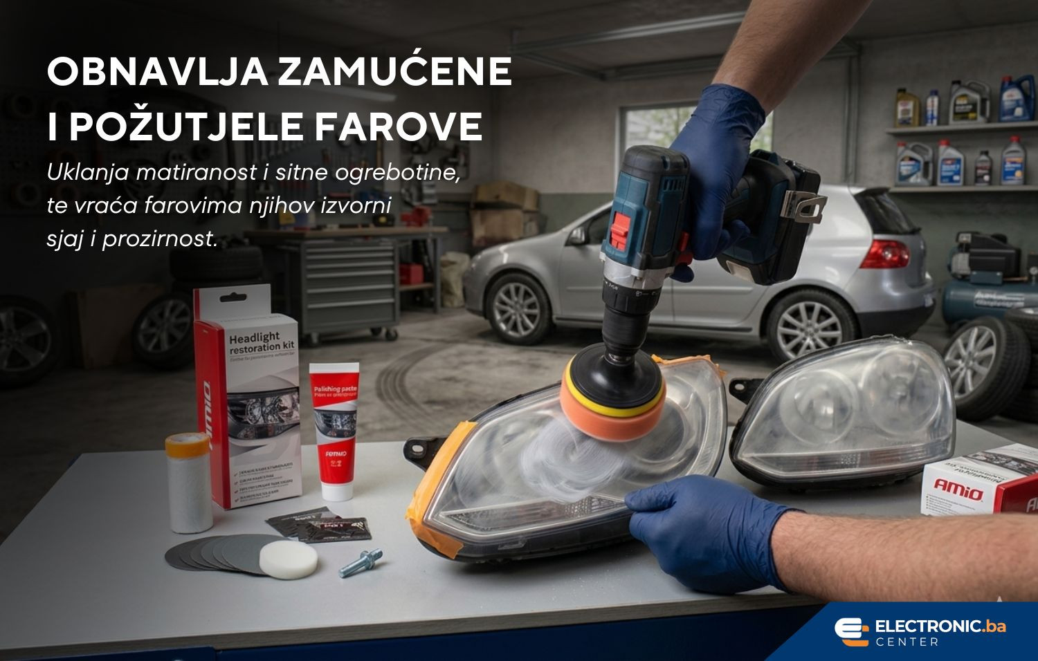 Set za poliranje auto farova AMIO