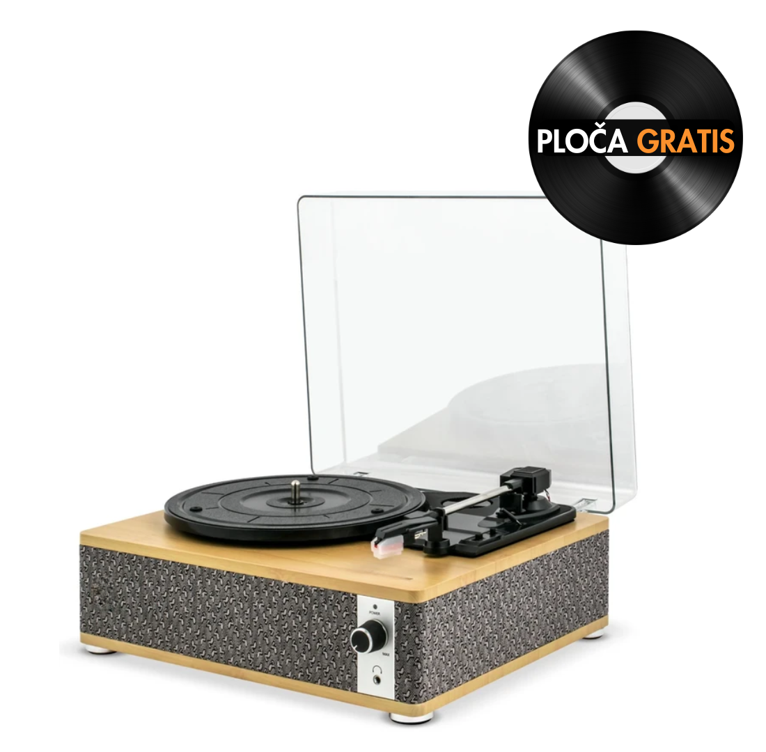 Retro drveni bluetooth gramofon sa zvučnicima i poklopcem GM-218BT