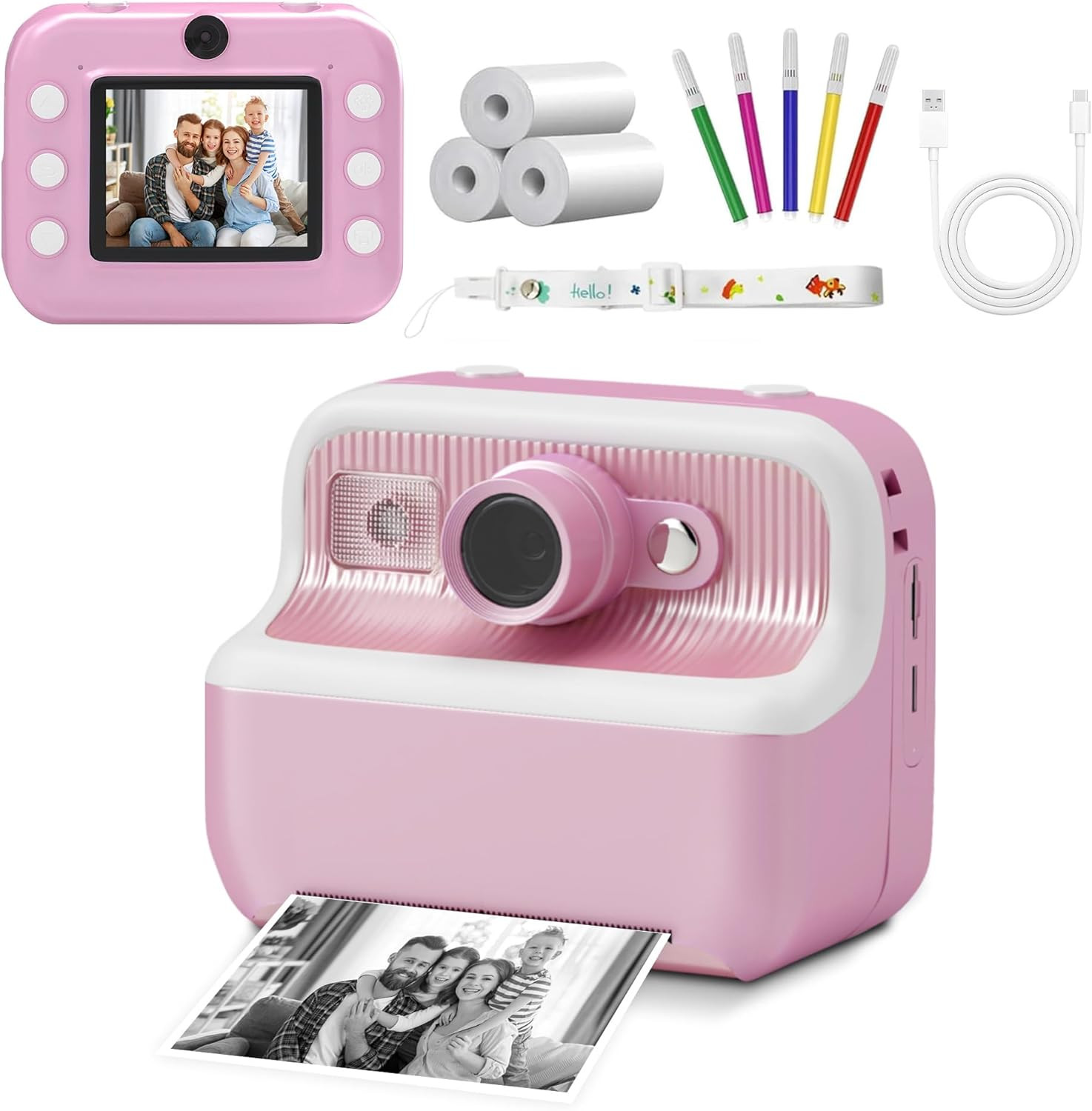 Dječiji fotoaparat sa instant printerom rozi