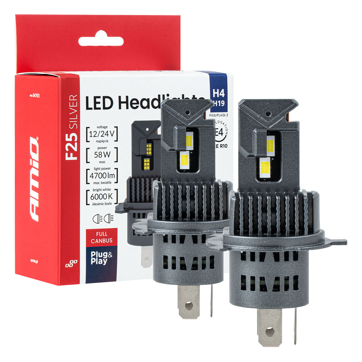 Auto sijalica H4 H19 LED F25 Silver Full Canbus AMIO