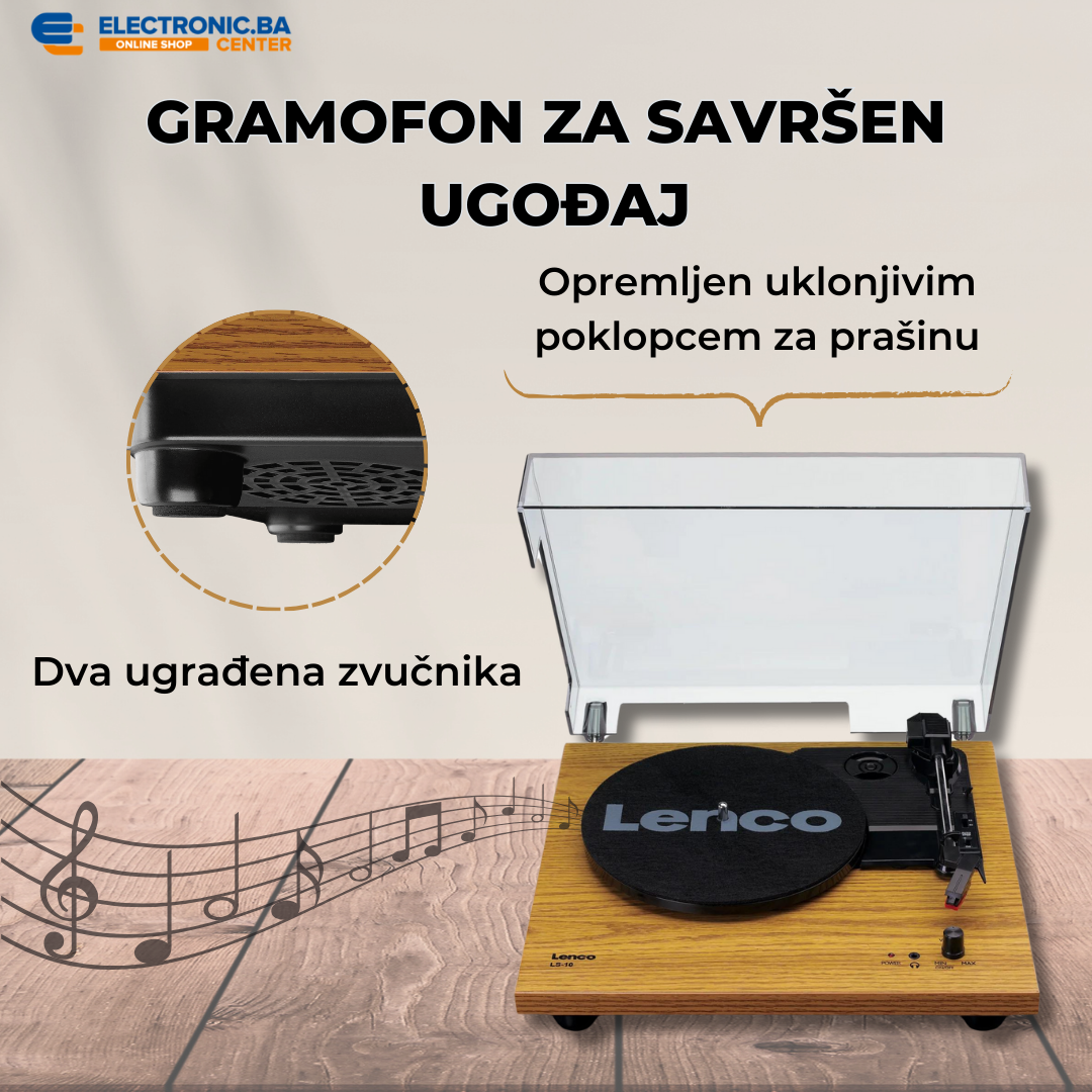 Drveni retro gramofon sa ugrađenim zvučnicima LENCO LS-10WD