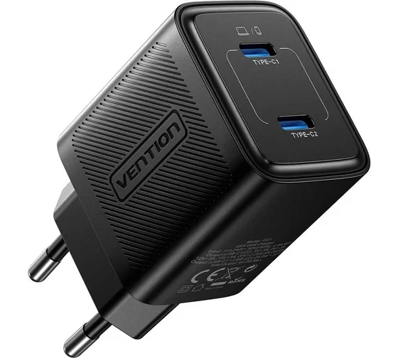 Punjač 2xUSB-C 45W VENTION crni