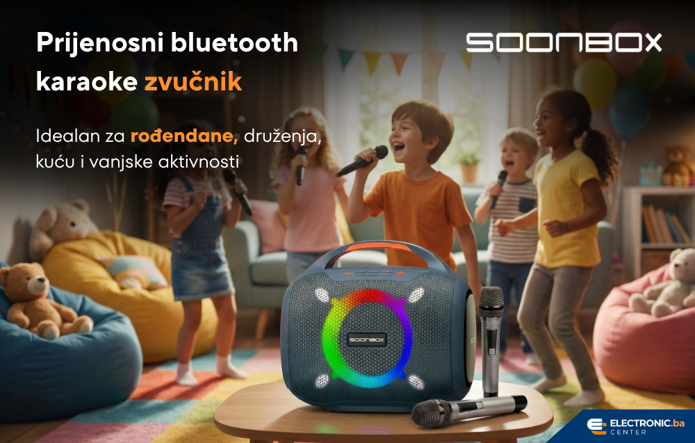 Pijenosni bluetooh karaoke zvučnik sa dva UHF mikrofona SOONBOX S6300 plavi