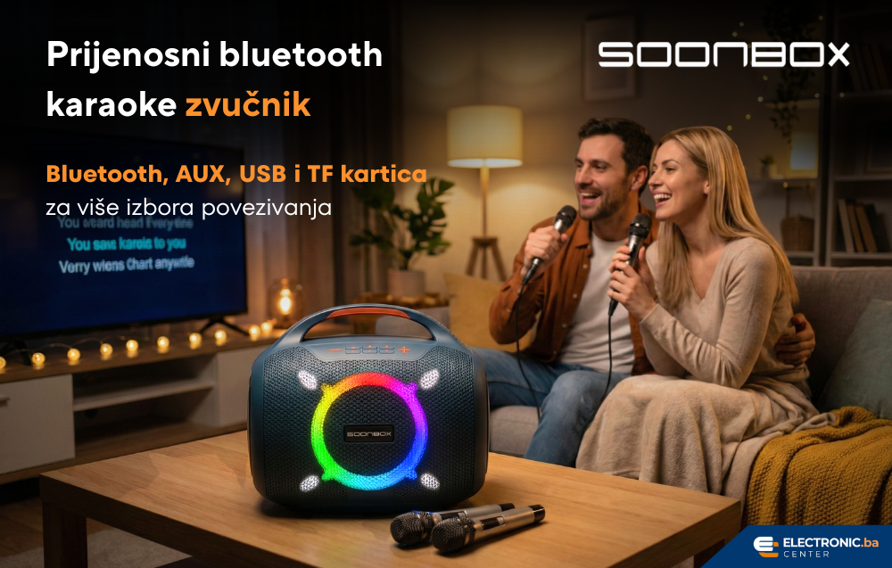 Pijenosni bluetooh karaoke zvučnik sa dva UHF mikrofona SOONBOX S6300 plavi
