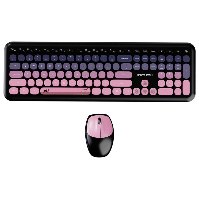 Retro set bežična tastatura i miš MOFII 666 crno roza