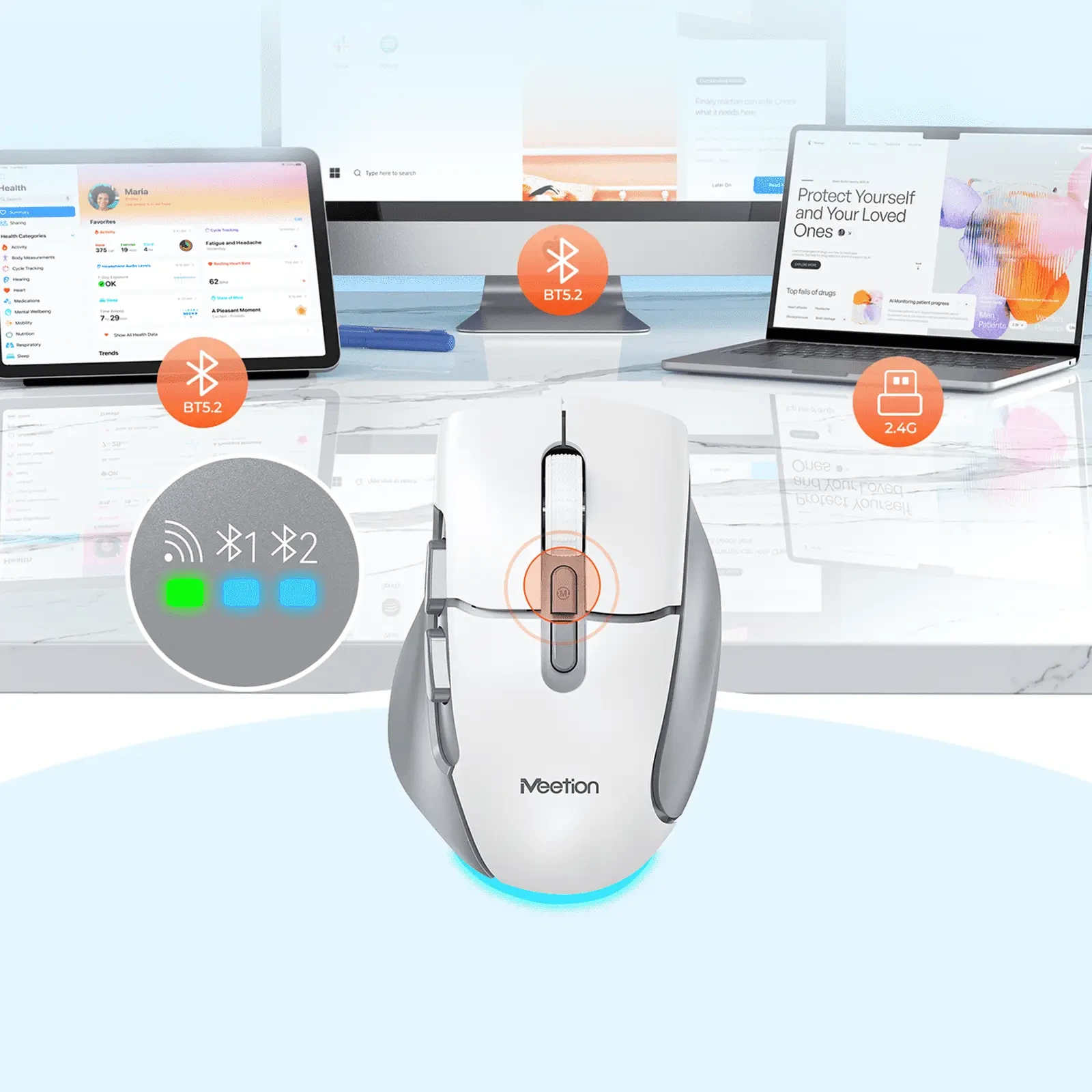 Ergonomski bežični bluetooth miš MEETION BTM001 bijelo sivi