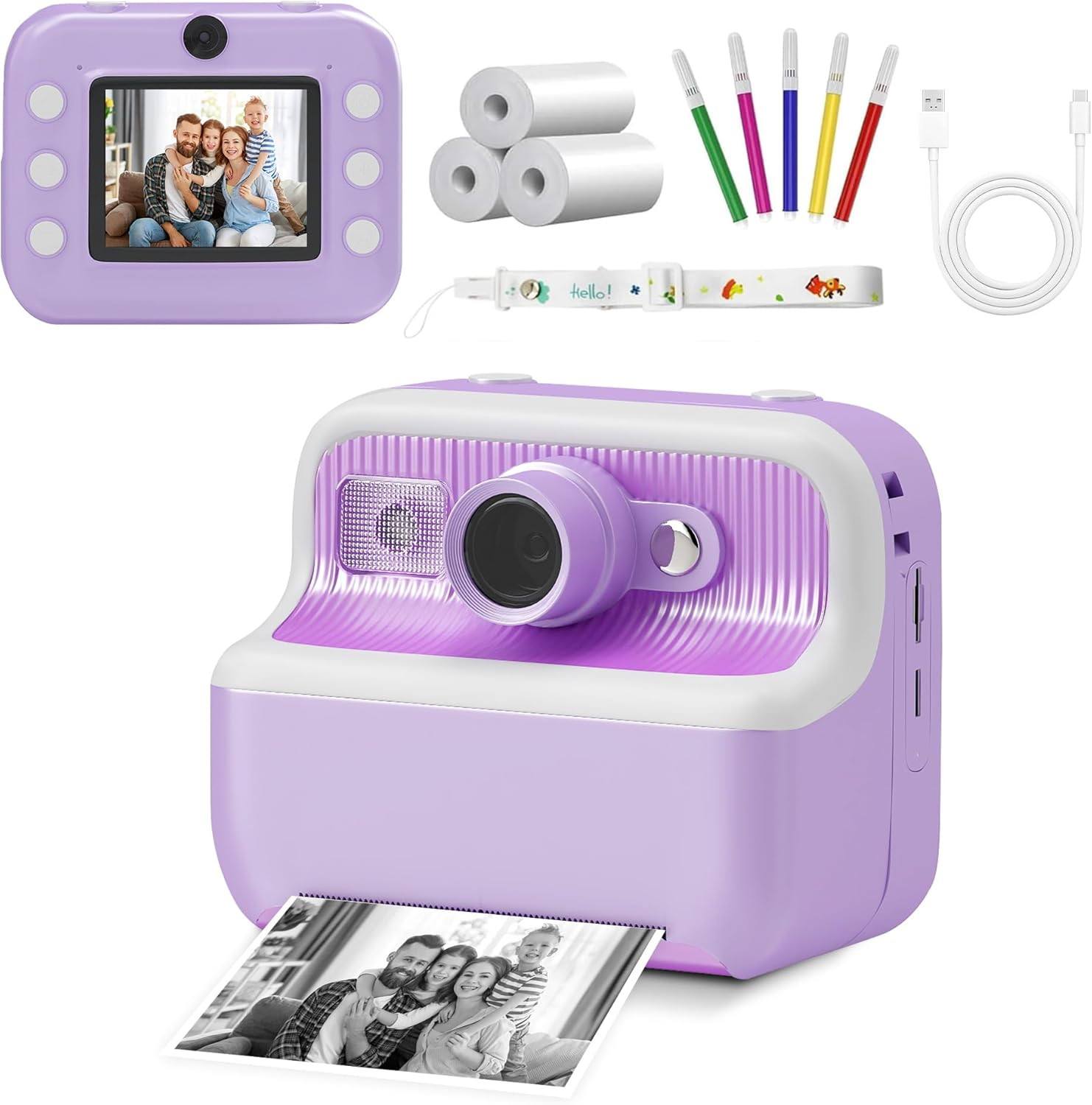 Dječiji fotoaparat sa instant printerom ljubičasti