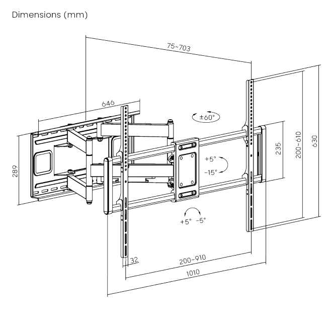 Zglobni fleksibilni nosač za TV 60"-120" 120kg BRATECK LPA77-696