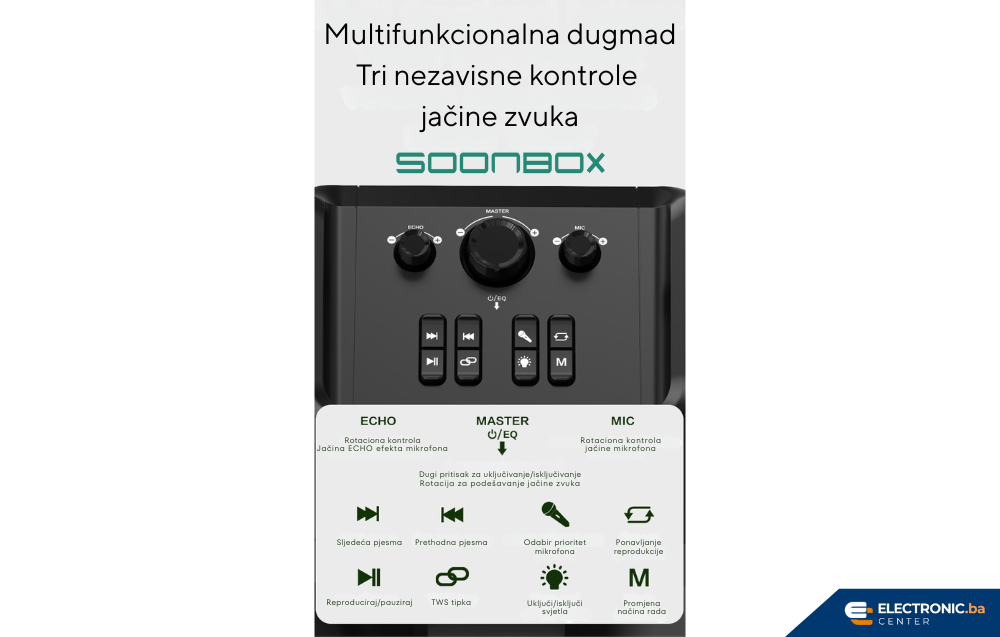 Prijenosni bluetooth karaoke zvučnik sa mikrofonom FM radio SOONBOX S6006A crni