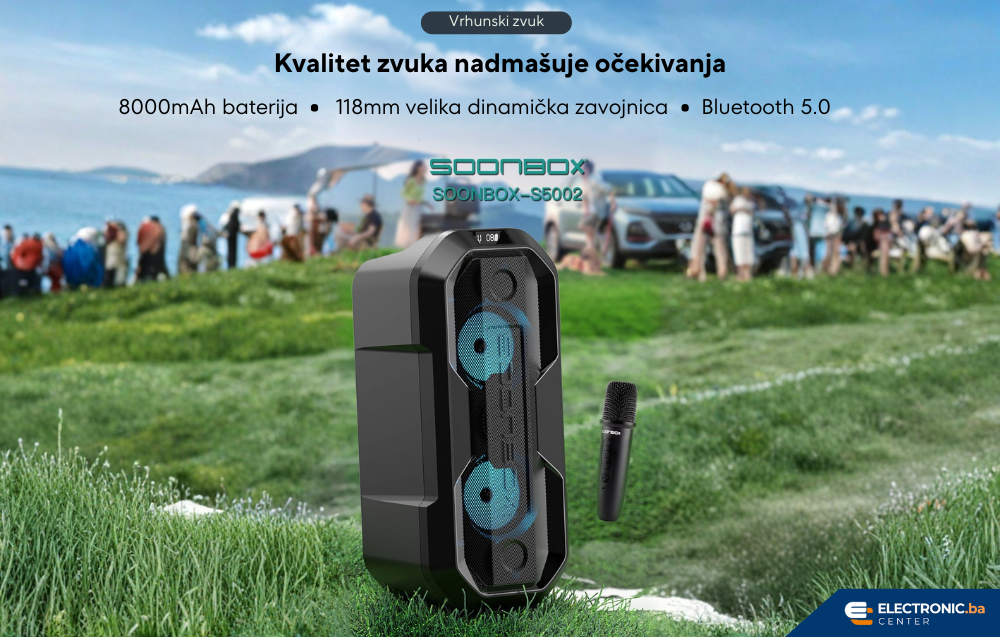 Prijenosni bluetooth karaoke zvučnik sa mikrofonom FM radio SOONBOX S6006A crni