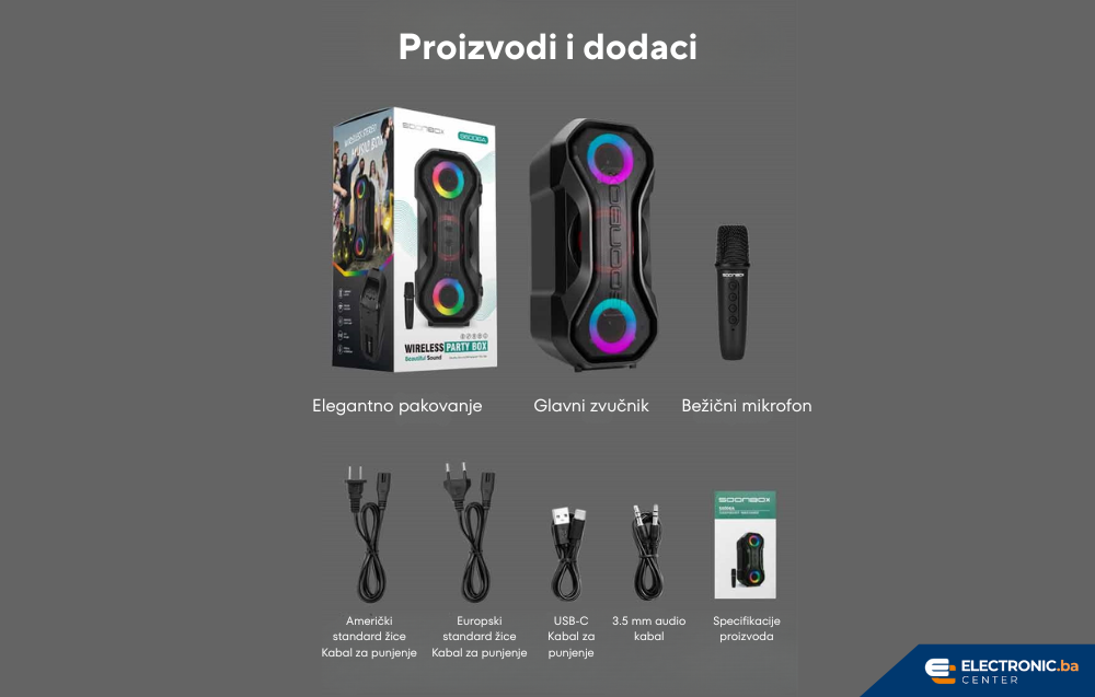 Prijenosni bluetooth karaoke zvučnik sa mikrofonom FM radio SOONBOX S6006A crni